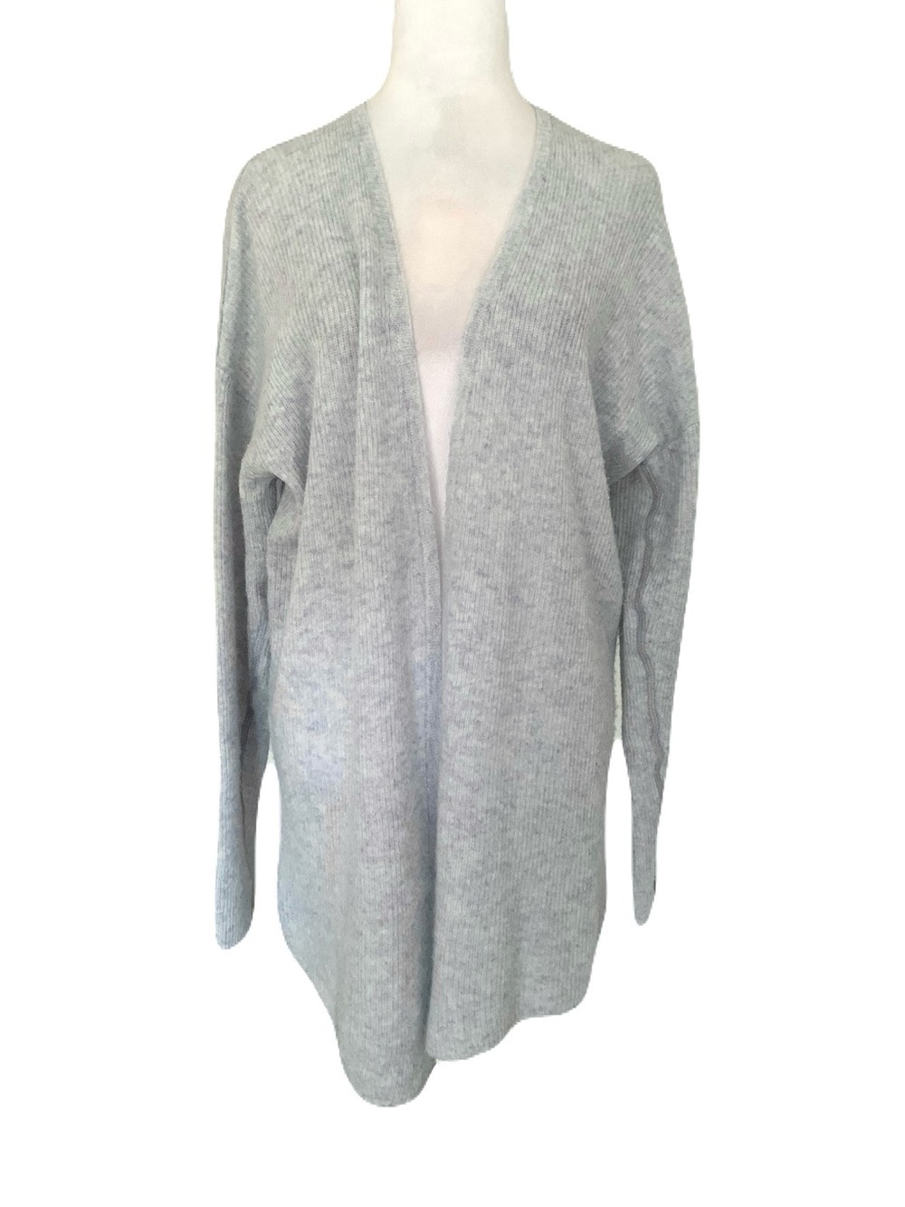 Brochu Walker Women’s Large Light Blue/Gray Open-Front Cashmere Knit Cardigan